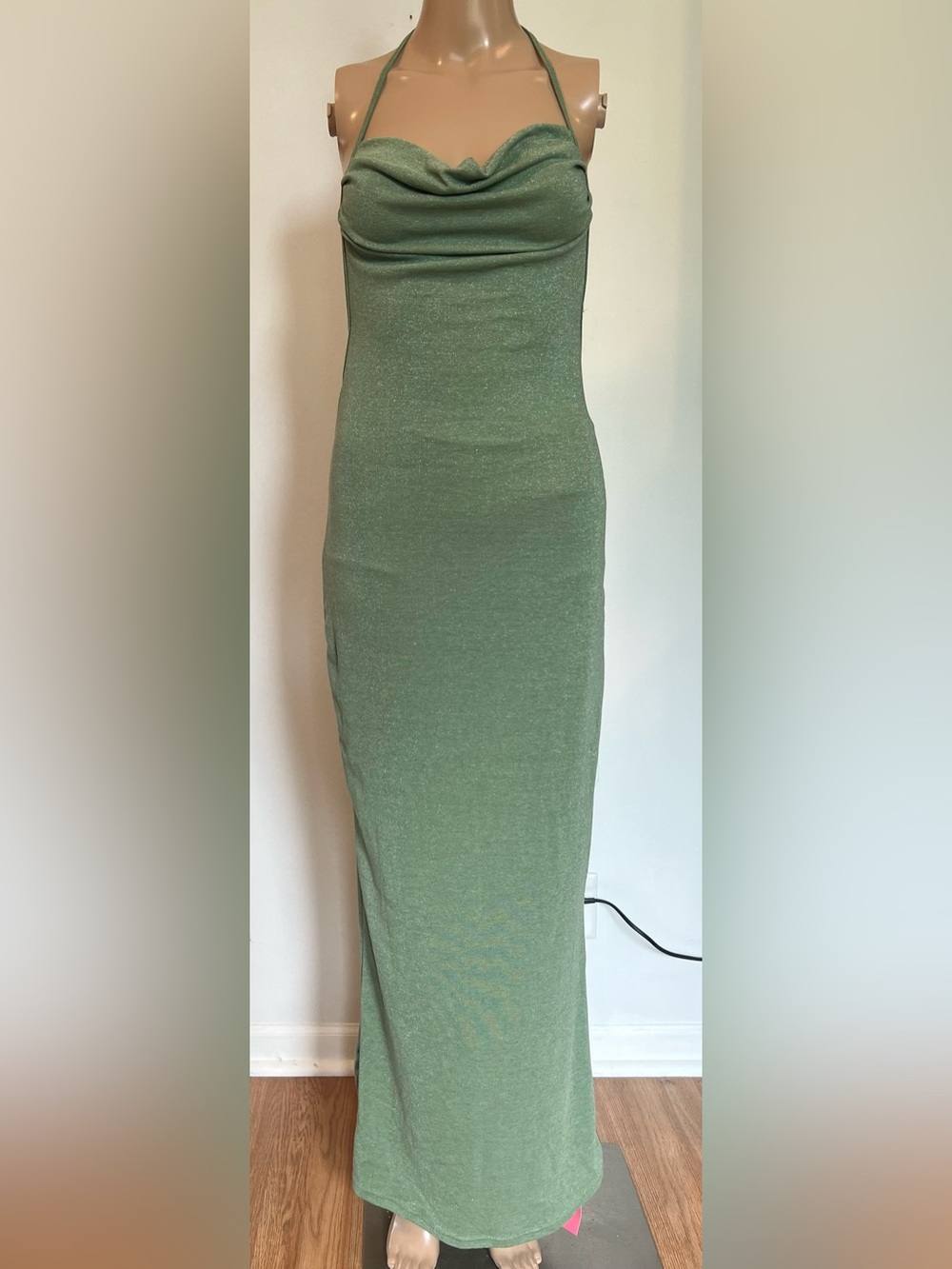 SHEIN Green Shimmery Halter Cowl Neck Camisole